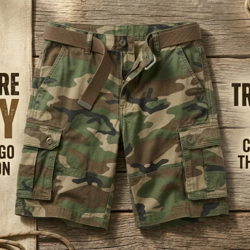 Loose Fit Camouflage Heavy Cotton Shorts For Men